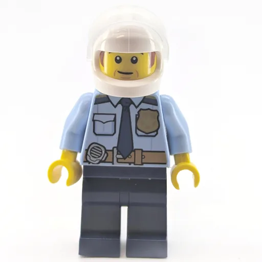 Police Officer (Bright Light Blue Torso, Dark Blue Legs, White Helmet)