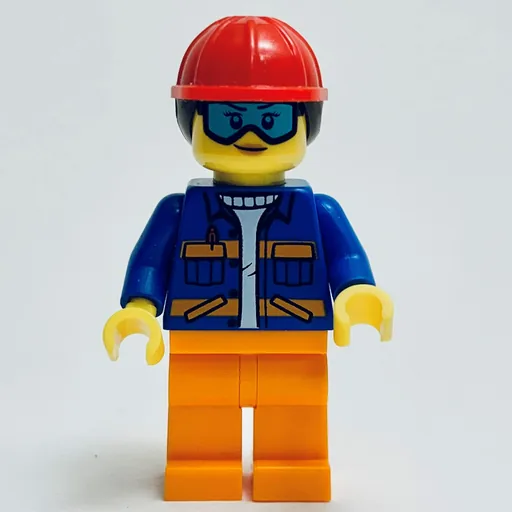 Construciton Worker (Blue Jacket, Orange Legs, Red Hard Hat with Dark Brown Hair)