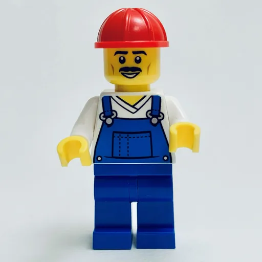 Construction Worker (Blue Overalls, Red Hard Hat, Moustache)