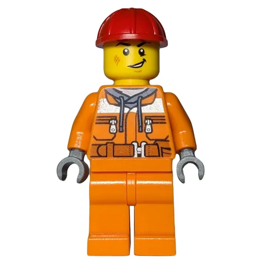 Construction Worker (Orange Safety Suit, Red Hard Hat)