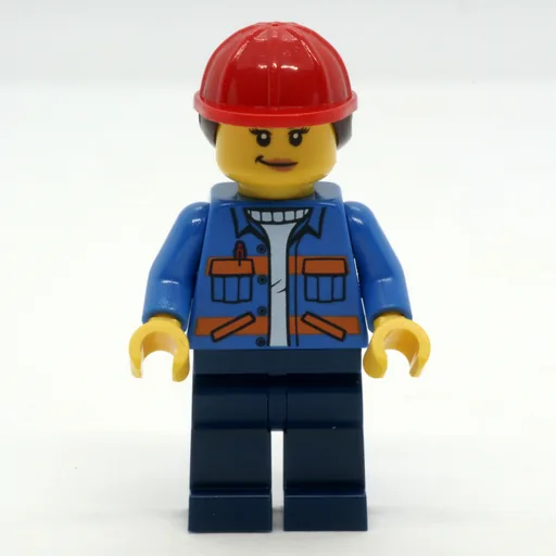 Construction Worker (Blue Safety Jacket, Dark Blue Legs, Red Hard Hat with Hair)
