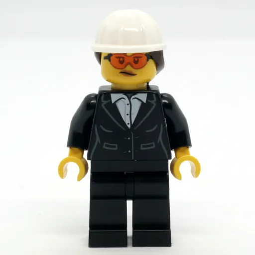 Construction Site Foreman (Black Suit, White Hard Hat with Hair)