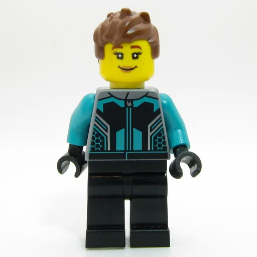 Race Driver (Flat Silver Torso, Dark Turquoise Arms, Black Legs, Reddish Brown Hair)