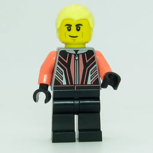 Race Driver (Flat Silver Torso, Coral Arms, Black Legs, Bright Light Yellow Hair)