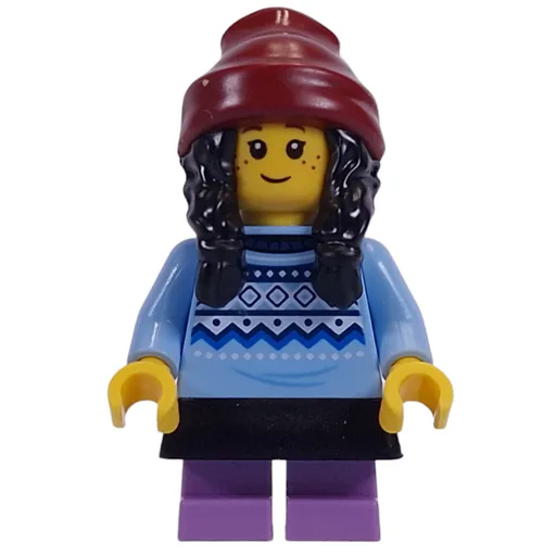 Kid (Bright Light Blue Torso, Black Dress, Medium Lavender Legs, Dark Red Beanie)