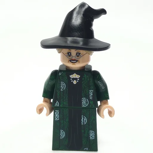Professor Minerva McGonagall (Dark Green Robe, Black Hat with Dark Tan Hair, Silver Circle Symbols)