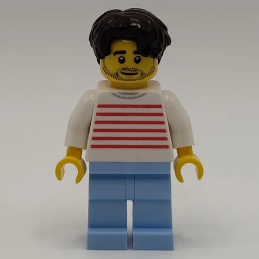 White Striped Torso (Bright Light Blue Legs, Dark Brown Hair)