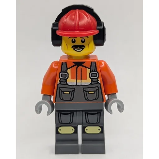 Construction Worker (Dark Orange Shirt, Dark Bluish Gray Legs, Red Hard Hat with Ear Protection)