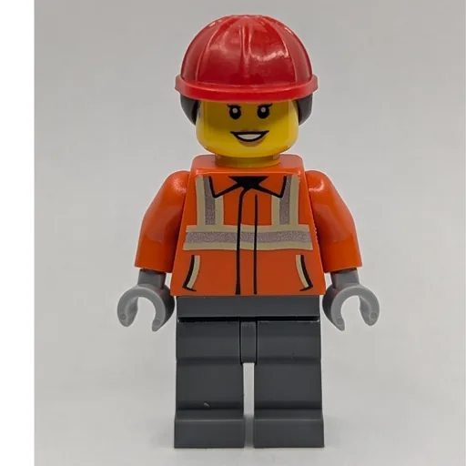 Construction Worker (Reddish Orange Jacket, Red Hard Hat with Ponytail)