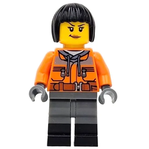 Train Worker (Orange Torso, Dark Bluish Grey Legs, Black Boots, Black Hair)