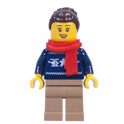 Dark Blue Sweater (Dark Tan Legs, Dark Brown Hair, Red Scarf)
