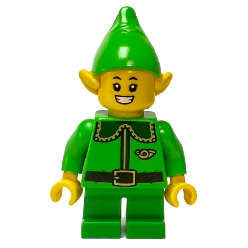 Elf / Postal Elf (Bright Green Torso, Green Legs, Bright Green Hat, Dark Green Collar, Teeth Smile)
