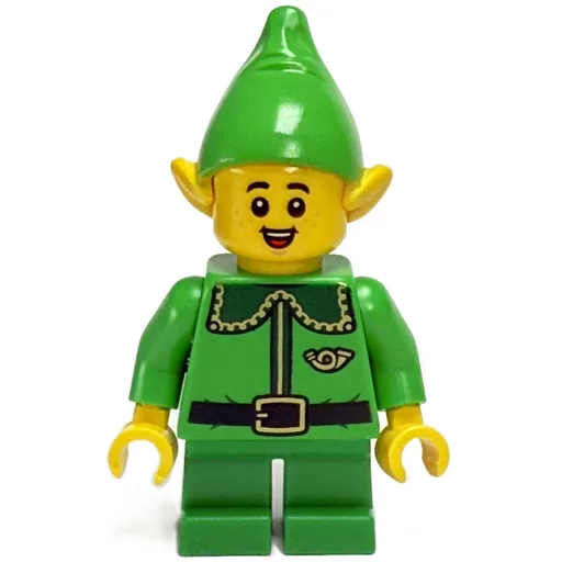 Elf / Postal Elf (Bright Green Torso, Green Legs, Bright Green Hat, Dark Green Collar, Open Mouth Smile)