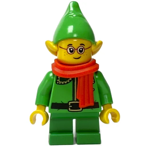 Elf / Postal Elf (Bright Green Torso, Green Legs, Bright Green Hat, Dark Green Collar, Red Scarf)