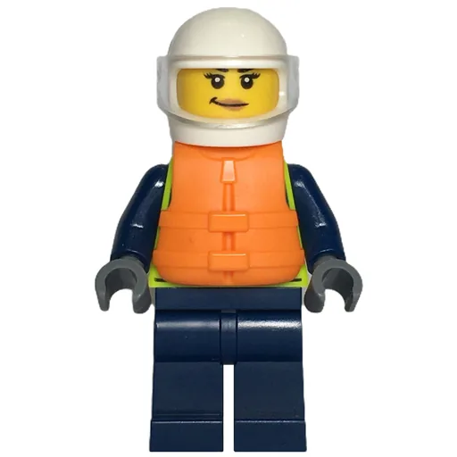 Police Officer (Vibrant Yellow Safety Vest, Dark BLue Legs, Orange Life Vest, White Helmet)