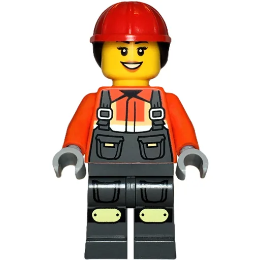 Construction Worker (Reddish Orange Jacket, Overall, Red Hard Hat with Hair)