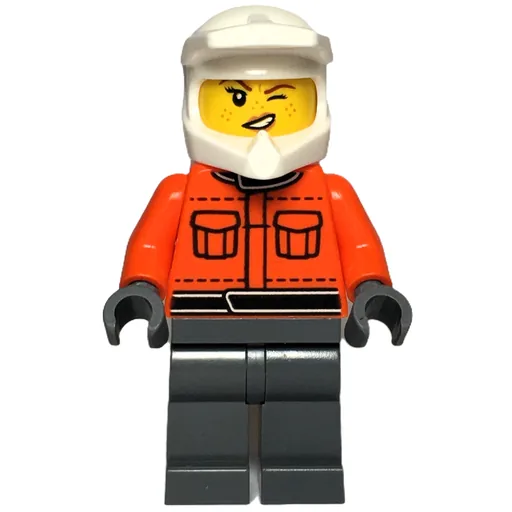 Pit Crew (Reddish Orange Torso, Dark Bluish Grey Legs, Female, Wink)