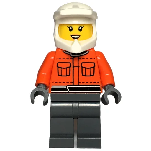 Pit Crew (Reddish Orange Torso, Dark Bluish Grey Legs, Female, Smile)