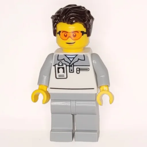 Garage Worker (White/Light Bluish Grey Suit, Dark Brown Hair, Glasses)