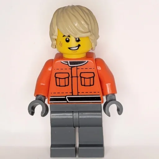 Pit Crew (Reddish Orange Torso, Dark Bluish Grey Legs, Tan Hair)