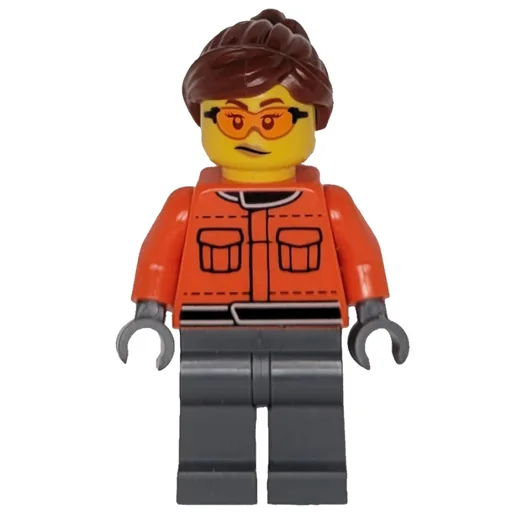 Pit Crew (Reddish Orange Torso, Dark Bluish Grey Legs, Female, Reddish Brown Hair)
