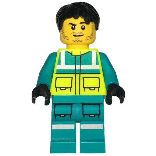 Paramedic (Vibrant Yellow Safety Vest, Dark Turquoise Legs, Black Hair)