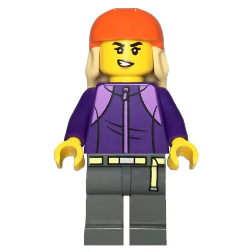 Skateboarder (Dark Purple Torso, Dark Bluish Grey Legs, Reddish Orange Helmet)