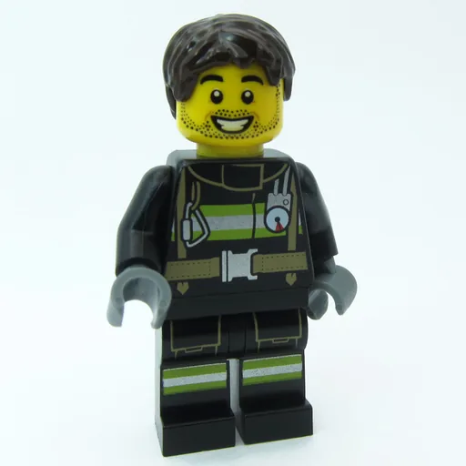 Firefighter (Black Fire Suit, Dark Brown Hair)