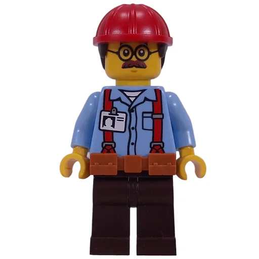Construction Worker (Ted Brickle, Bright Light Blue Shirt, Reddish Brown Legs, Dark Orange Belt, Red Helmet)