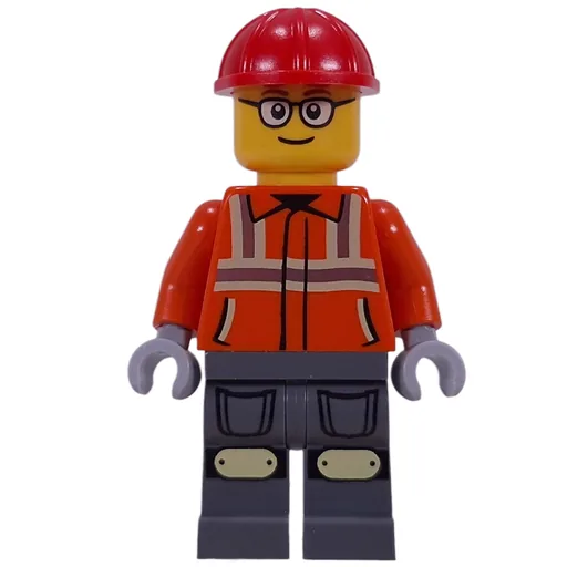 Construction Worker (Reddish Orange Safety Jacket, Red Helmet)