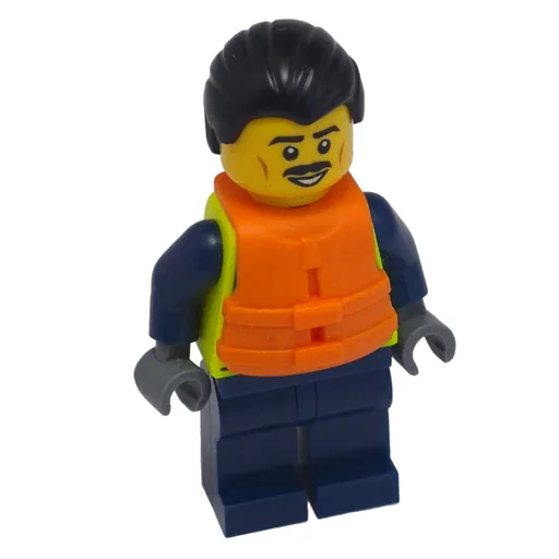 Police Officer (Vibrant Yellow Safety Vest, Dark Blue Legs, Orange Life Jacket)