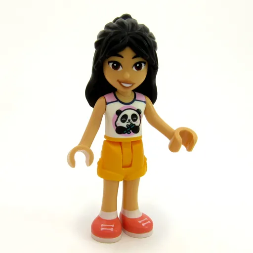 Liann (White Shirt with Panda, Bright Light Orange Shorts)