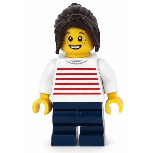 Kid (White Torso, Dark Blue Medium Legs, Dark Brown Hair)