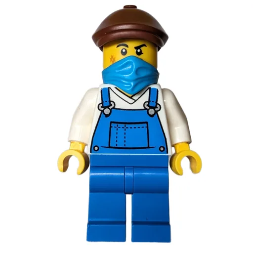 Train Driver (Blue Overalls, Mask, Reddish Brown Cap)