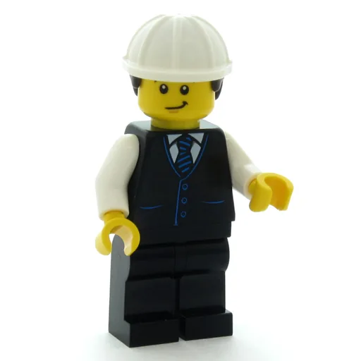 Man (Black Vest, Black Legs, White Hard Hat with Dark Brown Hair)