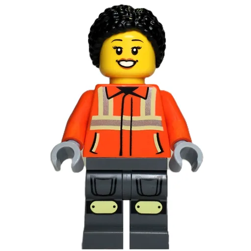 Construction Worker (Orange Safety Jacket, Dark Bluish Grey Legs, Black Hair)
