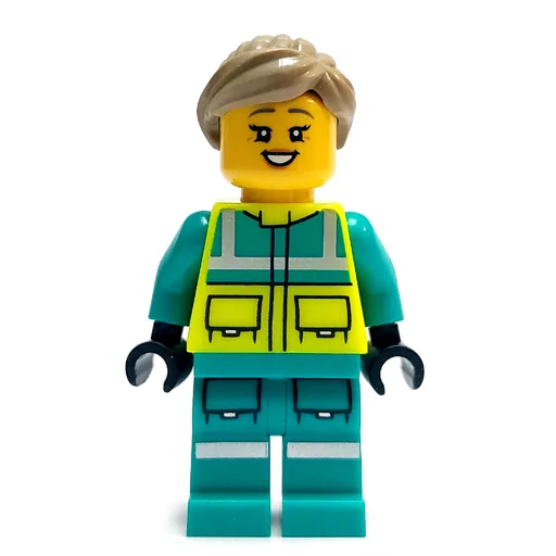 Paramedic (Vibrant Yellow Safety Vest, Dark Turquoise Legs, Dark Tan Hair)