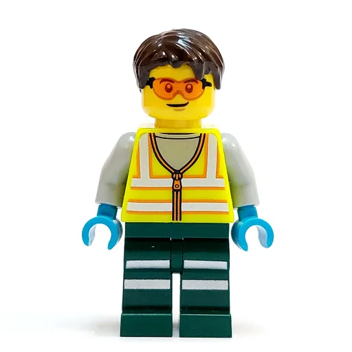 Technician (Vibrant Yellow Torso, Dark Green Legs, Dark Brown Hair)