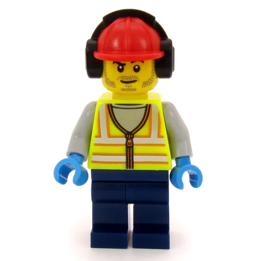 Airport Ground Crew Worker (Vibrant Yellow Torso, Dark Blue Legs, Red Hard Hat)