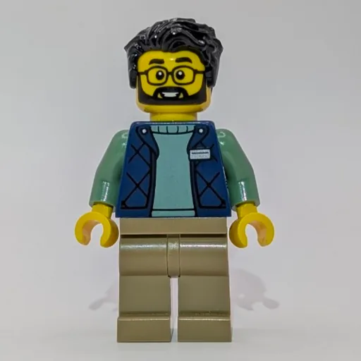 LEGO Employee (Dark Blue Torso, Dark Tan Legs, Black Hair)