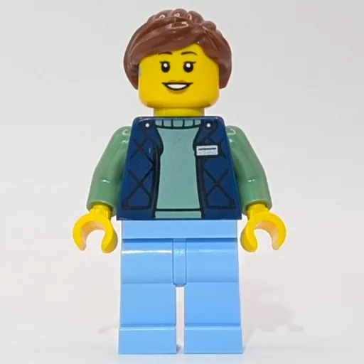 LEGO Employee (Dark Blue Torso, Bright Light Blue Legs, Reddish Brown Hair)