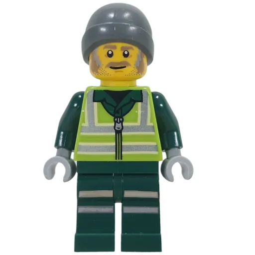 Recycling Worker (Lime Safety Vest, Dark Green Legs, Dark Bluish Grey Beanie)