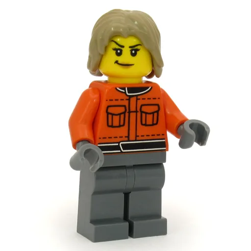 Pit Crew (Reddish Orange Jacket, Dark Bluish Gray Legs, Dark Tan Hair)