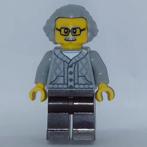 Man (Light Bluish Gray Cardigan, Dark Brown Legs, Light Bluish Gray Hair)
