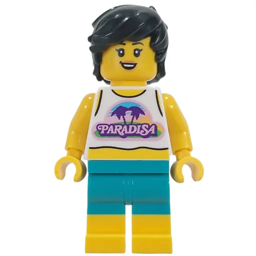Woman (White Vest, Dark Turquoise Shorts, Black Hair)
