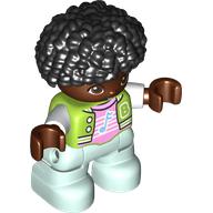 Duplo Figure Child, Afro Black, Light Aqua Legs, Bright Pink Shirt Print (102708pr0002)