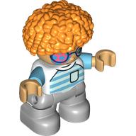 Duplo Figure Child, Afro Dark Orange, Light Bluish Gray Legs, Dark Azure Sleeves (102708pr0003)