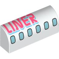 Brick Curved 1 x 4 x 1 1/3 No Studs with Airplane Windows, Coral 'LINER' print (10314pr9996)