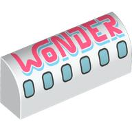 Brick Curved 1 x 4 x 1 1/3 No Studs with Airplane Windows, Coral 'WONDER' print (10314pr9997)