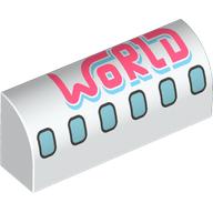 Brick Curved 1 x 4 x 1 1/3 No Studs with Airplane Windows, Coral 'WORLD' print (10314pr9998)